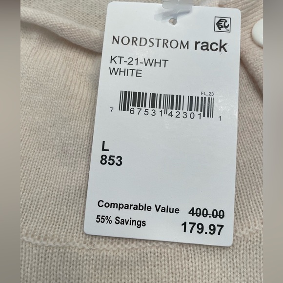 NEW KAREN THOMAS Wool/Cashmere Sweater In Ivory size L #S4520 - Picture 8 of 8